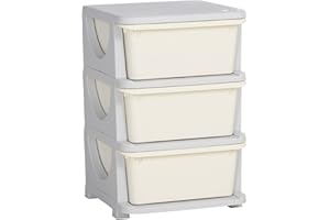 HOMCOM 3 Drawers Plastic Storage Units, 3 Tier Kids Storage Units, Children Toy Chest for Nursery, Playroom, Bedroom, Cream
