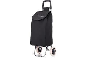 SHOPALONG Large Lightweight Shopping Trolley, Hard Wearing With Wheels Foldable Rolling Push Trolly, Grocery Cart Bag Flat-Pack Easy Storage 1.28kg 37Litre