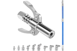 Unaibber Fettpresse Mundstück,Doppelgriff G Coupler für Fettpresse mit 30cm Schlauch und 9 M6 M8 M10 Schmiernippel,Fettpresse Kupplung Fettpresse für Schmiernippel für alle Arten von Fettpressen