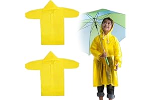 KkvoGmle 2 Stück EVA Regenponcho, Wiederverwendbarer Wasserdicht Regencape, Kinder Regenmantel mit Kapuze Knopf und Ärmeln, Tragbarer Regencape für Mädchen Jungen Wandern Camping Reisen(Gelb)
