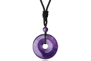 Sahoottie Amethyst Edelstein Halskette 30 * 30mm Donut Anhänger Kette mit Einstellbar Geflochtenes Seil Glücksbringer Heilstein Anhänger Halskette für Damen Herren Reiki Glückbringen Edelstein