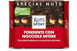 RITTER SPORT Ritter Cioccolato Fondente con Nocciole Intere, 100g