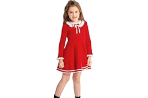 SMILING PINKER Vestidos de niña de manga larga vestido de punto volantes Bowknot vestido de suéter