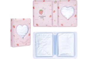 GORGECRAFT PVC 1 STÜCKE 340 cm Fotokarten-Album Kpop Mini-Fotoalbum Love Heart Hollow Fotokarten-ID-Halter Buch Fotokarten-Binder Kartenhüllen {3} Taschen Mit Wolkenmuster Zum Sammeln von Fotos (Pink)