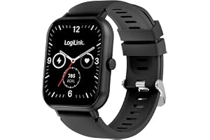 LogiLink Smart Watch 'Edge' 4,65 cm LCD pekskärm, vattentätt IP68-skydd, samtal, post, SMS, social media-avisering, sömnskärm