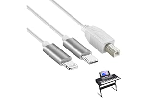 LEIKURVO Câble 2 en 1 USB-C vers USB-B Midi - Câble OTG de 1 m - Pour iPhone, iOS, contrôleur, interface audio, clavier, instrument de musique électronique (blanc)