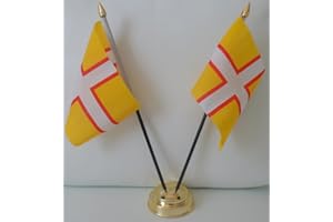 UKFLAGSHOP Dorset New County Cross 2 Flag Desktop Table Display Centrepiece With Gold Base