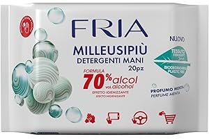 Fria MilleusiPiù Igienizzanti, Salviette Detergenti con Formula Igienizzante al 70% di Alcol, Tessuto Fibrasoft 3 Strati Biodegradabile, Confezione da 20 Salviette
