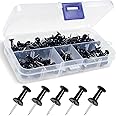 YOYUSH Push Pins, 100 Pcs Reusable Drawing Pins with Solid Plastic Storage Box, Rustproof Thumb Tacks for Cork Notice Pinboard Bulletin Board - School & Office Use (Black)