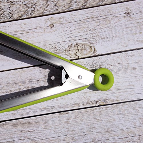 Küchenzange, Grillzange aus Edelstahl, Salatzange Edelstahl, Grillzubehör, Tongs for Grilling, Mehrzweckzange 23 cm (Salad Green) - 4