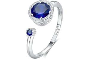 Qings Anillos Mujer Plata Ajustables Abierto Anillo Compromiso Solitario Anillo Piedra de Nacimiento Promesa Anillos de Aniversario para Mujer