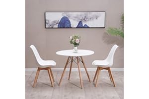 JupiterJX Modern Design Dining Table And Chairs Set 2, Round Kitchen Table Tulip Retro Lounge Chairs With Wooden Legs, Complete Dining Set White Table 80cm With Chairs For Home Office (White, 2 Chair)