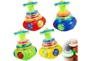 AONUILY Light Up Spinning Tops, 4Pcs Flashing UFO Spinning Top Gyroscope Toy with Lights and Music for Kids Toddlers