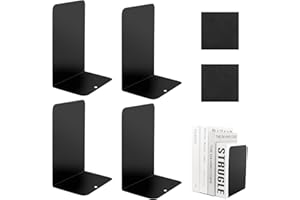 TOSAVGA Buchstütze 2 Parr(=4 Stück), Buchstützen Metall, Bücherhalter Regal Eindicken Schwere, Bookends für Büro/Schule/Zuhause, Book Holder Bibliothek Shelves, Bücherstopper CD Kinder, 19.5x13x 9.5 cm
