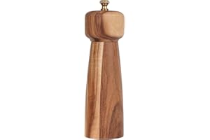 DeroTeno Pepper mill, salt mill, ceramic grinder for pepper and salt, acacia wood, 20.5 cm height, base diameter: 6 cm (tray is not included)