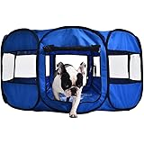Amazon Basics Portable Soft Pet Playpen, 114 cm, Blue