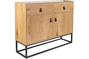 HOME DECO FACTORY Sideboard aus Holz und Metall, Abbott Möbel Bibliotheische Aufbewahrung, Holzwerkstoff, Natürliches Schwarz, 100.00 x 29.00 x 80.00