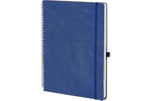 POPRUN Agenda 2026 Semainier A4 Grand Format 29,7 x 21 cm en Français - Couverture Souple en PU Cuir Spirale, Intervalles de 15 minutes, D'Jan 2026 à Déc 2026, Papier 100 g/m², Bleu foncé
