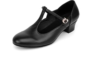 ASYUSYU Asusyu Black Character Shoes T Bar Low Heel Character Dance Shoes for Women