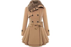 EFOFEI Femme Manteau Chaud Longues Manteau d'Hiver Manteau Mélange De Laine Veste Trench Blouson à Capuche