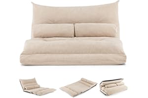 FANTASK Klappbares Bodensofa, 3 in 1 Schlafsofa mit Schlaffunktion und Verstellbarer Rückenlehne, Sofabett mit 2 Lendenkissen, Klappsofa Schlafsessel für Wohnzimmer & Schlafzimmer (Beige)
