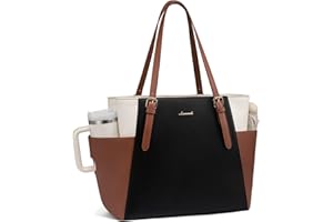 LOVEVOOK Sac à Main Femme Grand Format, Pochette Travail en Cuir PU, Ordinateur Portable, Grande Poche Bouteille Extérieure, Professeur, Business, Cabas Élégant pour Université, Bureau, Voyage