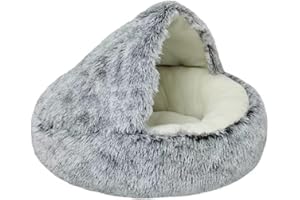 Fiorky Peluche lit pour Chat Semi-fermé Chat Sac de Couchage Confortable Toutes Saisons Panier Chaud Doux Moelleux Coussin Accessoires pour Animaux de Compagnie