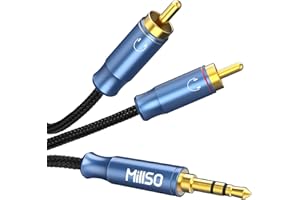 MillSO Kabel jack na cinch, 3,5 mm, wtyczka jack 3,5 mm, wtyczka jack na 2 x wtyk cinch (3 bieguny, stereo), kabel RCA na jack stereo Y do smartfonów, głośników, kina domowego, telewizora, 1,2 m