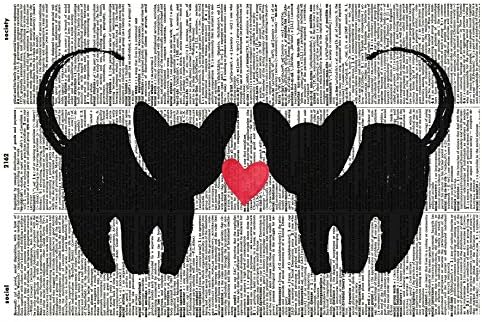 Kissing Cats ART PRINT - Valentine's Day ART PRINT - Vintage Art Print - Cute Illustration - Picture - Vintage Dictionary Art Print - Wall Hanging - Book Print - Wall Art - Wedding Art Print - Valentine's Day GIFT 924D