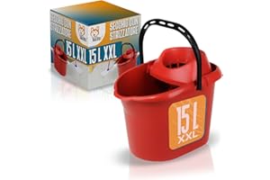 AkitaINK Secchio con Strizzatore 15L Rosso - Secchio per lavapavimenti - Polipropilene - Ideale per Pulizia - Rettangolare - Casa e Cucina