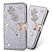 Produktbild 3D Butterfly Bling Glitter Glitzer Diamond Musterg Ledertasche Slim Retro Bookstyle mit Standfunktion Karteneinschub Magnetverschluss Flip Wallet Hülle Schutzhülle für Samsung Galaxy A6 Plus 2018