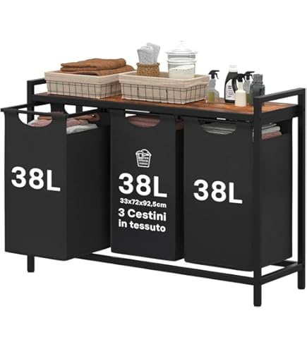 Cesta Biancheria A 2 Scomparti WOLTU - Con Sacchi Rimovibili, 40L, Nero - Foto 4