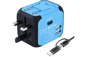VGUARD Uniwersalny adapter podróżny zasilacz sieciowy z podwójnymi portami USB i wtyczką UE/UK/US/AU, uniwersalna wtyczka do ładowania, ładowarka adapter podróżny do 150 krajów na całym świecie -