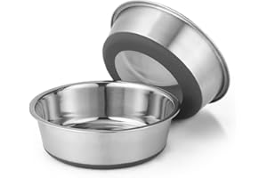 Zaxiva Lot de 2 Gamelles Chien INOX, Fond Caoutchouc Antidérapant, Lavable Lave-Vaisselle, Facile à Nettoyer, Résistant à la Rouille, pour Chiens de Taille Moyenne