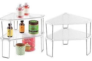 mDesign Kitchen Shelves - Set of 4 - Plastic Kitchen Storage Shelf for Kitchens - standing Shelf for The Corner of The Worktop or Cupboards - Clear