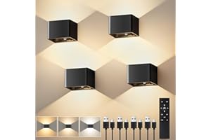 VIWAVE 4 Stück Akku Wandleuchte Innen mit Bewegungsmelder & Fernbedienung,3 Farben LED Wandleuchte Ohne Stromanschluss,Kabellose Wandlampe Innen Batterie mit Schalter,Wandlampe Akku Schwarz Dimmbar