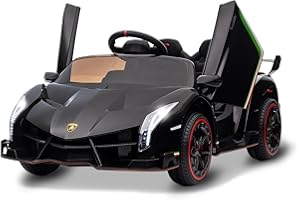 BALOVEBY Kinder Elektroauto, 12V Lizenziertes Lamborghini Venono Elektroauto Mit Fernbedienung, Scherentür, 3 Geschwindigkeiten, Led-Scheinwerfer, Schaukeln Und Musik, Elektroauto Kinder Ab 3 Jahre, Schwarz