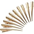 LONEEDY 10 Pack Duckbill Hair Clips with Teeth, Metal Alligator Curl Clips with Holes for Hair Styling, Non-slip Hair Barrettes Hair Grip DIY Accessories (Large, Gold)