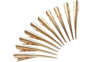 LONEEDY Confezione da 10 fermagli per capelli a forma di becco d'anatra con denti, in metallo, con fori, per styling dei capelli, antiscivolo, accessori fai da te (L, oro)