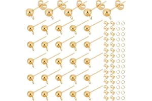 UNICRAFTALE 30pcs Pendientes de Botón de Bola de Oro Fornituras de Aretes de Acero Inoxidable fornituras para pendientes Hipoalergénico con Tuerca de Bucle Y Poste de Pendiente