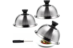 Yeria Set di 3 coperchi per hamburger cheeseburger 16 x 8 cm con manico in plastica, campane per hamburger in acciaio inox con cacciavite per cucinare hamburger, griglia, pancetta