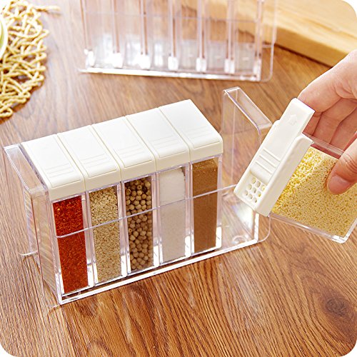 YIXIN Gewürzstreuer Gewürzdosen Set mit 6 Teilen aus Kunststoff mit dem Aufbewahrungsregal Accessoires für Küche（Farbe） - 4