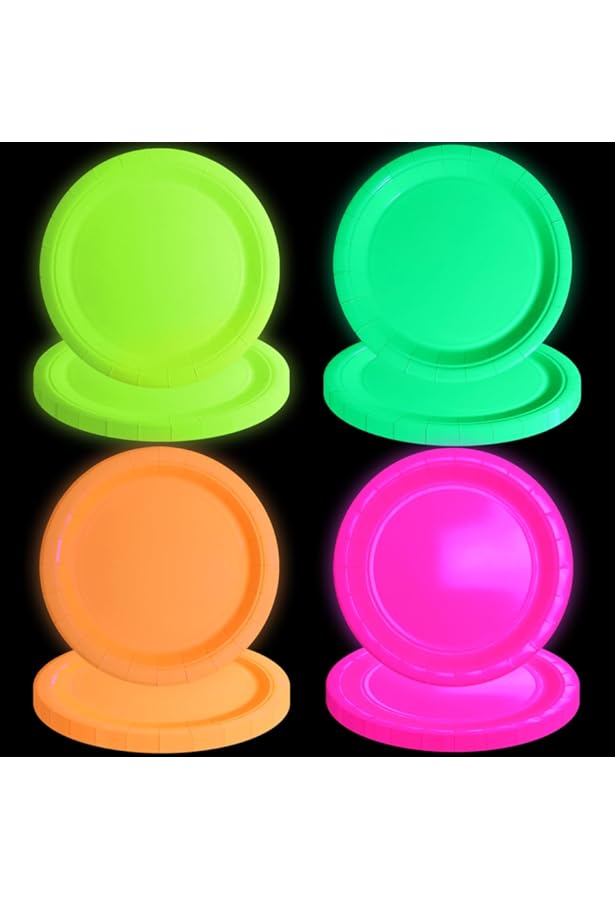 Lot De 80 Serviettes De Table Fluo - 4 Couleurs (rose, Vert, Orange, Jaune) - 33 X 33 Cm - Pour Fêtes Années 80/90, Anniversaire, Mariage, Halloween