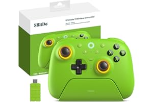 RUNSNAIL 8Bitdo Ultimate 2 Controller Wireless 2.4G per PC Android, Joystick TMR, Effetto Hall Commutabile / Trigger Tattili, Anello Fuoco RGB, 8Speed Wireless Tech Gaming Controller con Dock Ricarica, Verde