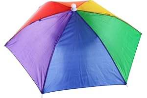 Party Perfecto UMBRELLA HAT - Multi Coloured Sun Rain Umbrella Cap Hand Headwear Rainbow Cap for Outdoor Activities Fancy Dress Accessory