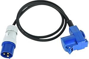 Electraline 46150 Rallonge industrielle 1.5M en caoutchouc H07RN-F avec Double Prise (1 Industrielle IEC + 1 Schuko), prise CEE convient pour camping-car, camping, caravane, bateau, chantier, IP44