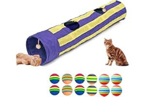 BUNDLEMALL Cat Tunnel Pop-up Collapsible Pet Tube Interactive Play Toy with Ball Indoor Outdoor Interactive Cat Tunnel for Large Cat and Other Small Animals (blue+yellow)