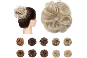 Silk-co Synthetic Hair Bun Extensions Messy Curly Hair Scrunchies Hairpieces Updo Donut Hairpieces for Women -Bleach Blond & Bleach White