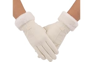 Zeltauto Women's Touch Screen Gloves Faux Suede Full Finger with Warm Plush Lining