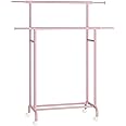 SONGMICS Clothes Rail, Double Clothes Rack on Wheels, Extendable Garment Rack, Heavy-Duty Metal Frame, 80 kg Total Max. Load, 83-120 cm Wide, Jelly Pink HSR133R01